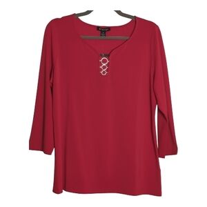 By Design Medium Red 3/4 Sleeve Blouse Metal Detail Relaxed Fit Business Wear